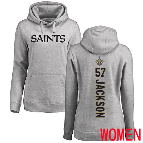 New Orleans Saints Ash Women Rickey Jackson Backer NFL Football #57 Pullover Hoodie Sweatshirts->nfl t-shirts->Sports Accessory